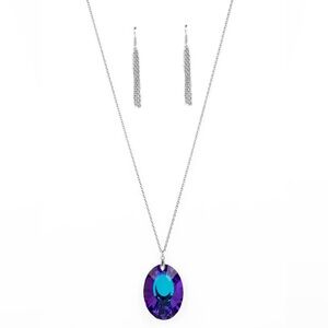 Long Necklace Oversized, Iridescent Blue Gem